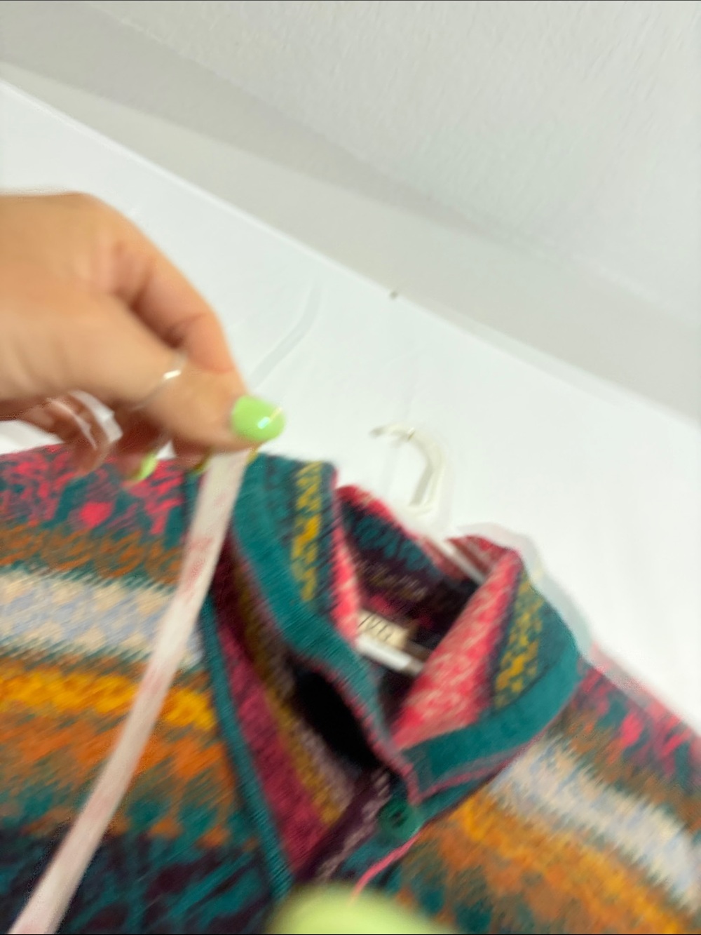 IVKO Multicolor Patterned Shawl Collar Cardigan - Teal, Pink & Gold - Picture 5 of 6